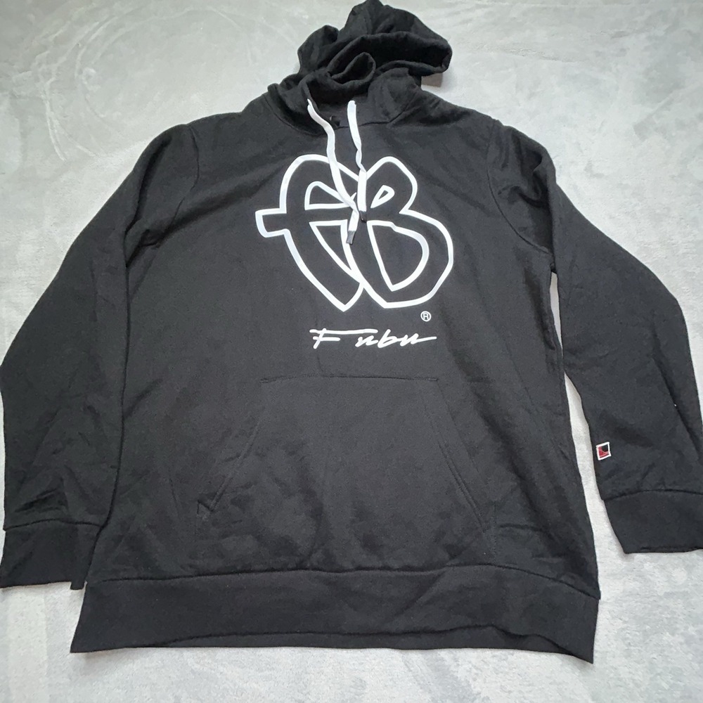 FUBU Hoodie Mens L Black Big Logo Pullover Streetwear Y2K Graphic Sweatshirt